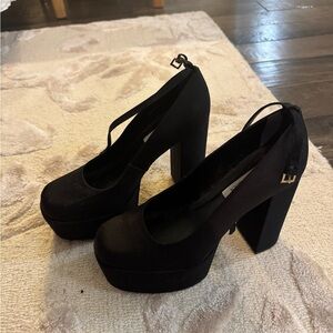 Steve Madden Black High Heel Platform Pumps with Ankle Strap